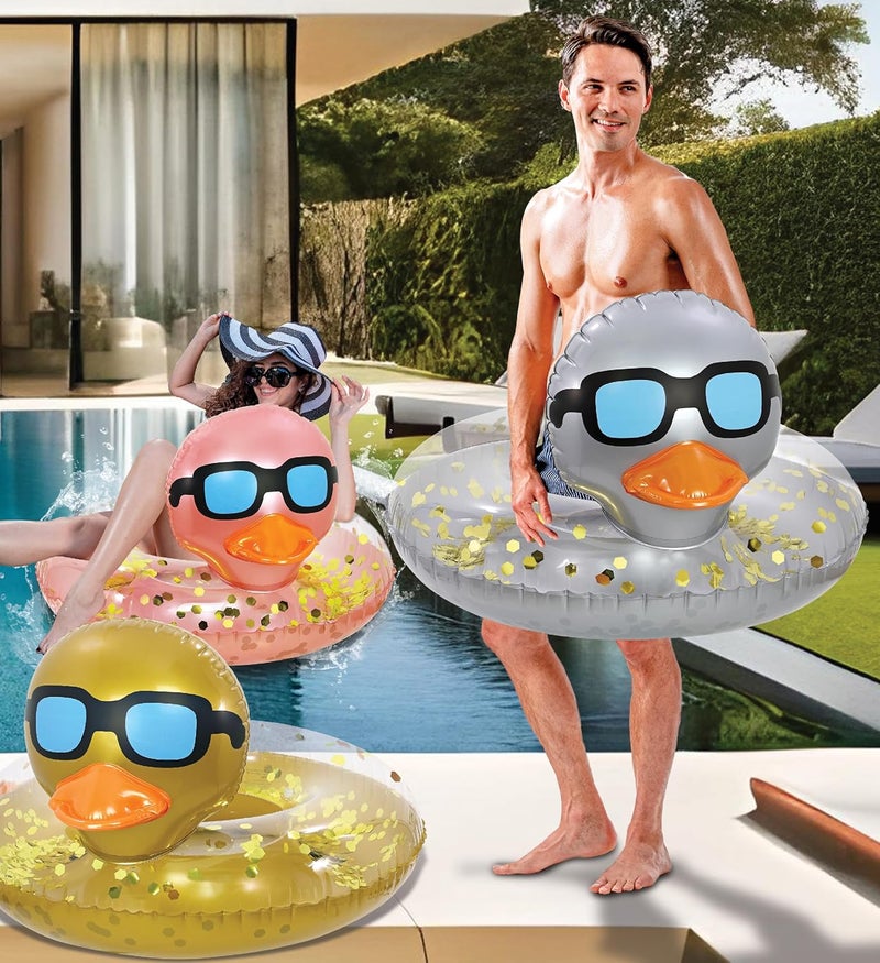 POZA Inflatable Duck Pool Float Tube- Heavy Duty Vinyl UV Resistant Confetti Pool Duck Floatie, Animal Pool Float Swim Ring Pool Inflatables for Kids and Adults for Beach, Party, Vacation - Image 5